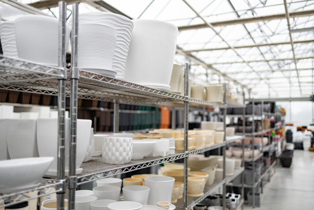 Flow Wrap Packaging - flowerpots arranged on shelves 2025 07 06 17 21 58 utc